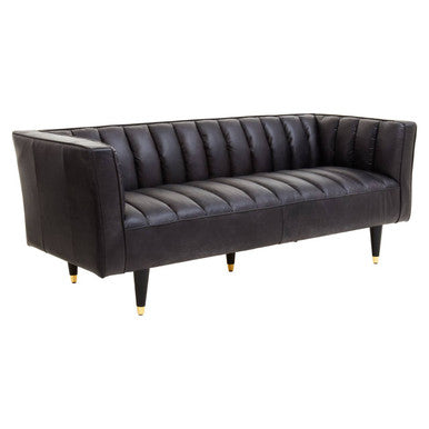 3 Seater Black Leather Sofa with Flared Arms | King