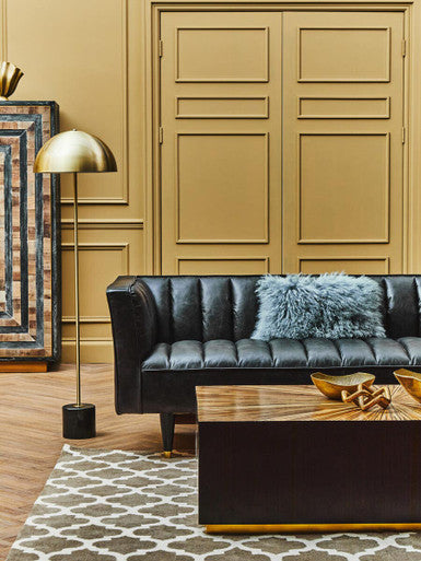 3 Seater Black Leather Sofa with Flared Arms | King