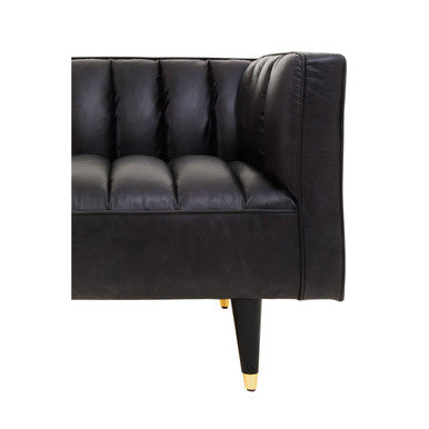 3 Seater Black Leather Sofa with Flared Arms | King