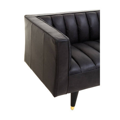 3 Seater Black Leather Sofa with Flared Arms | King