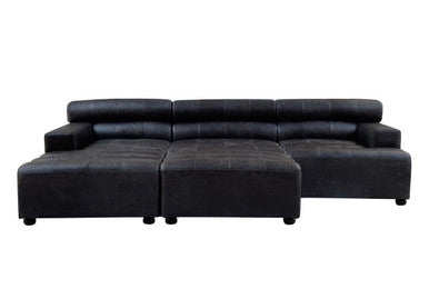 Armless Antique Black Leather Modular Sofa Chair | King