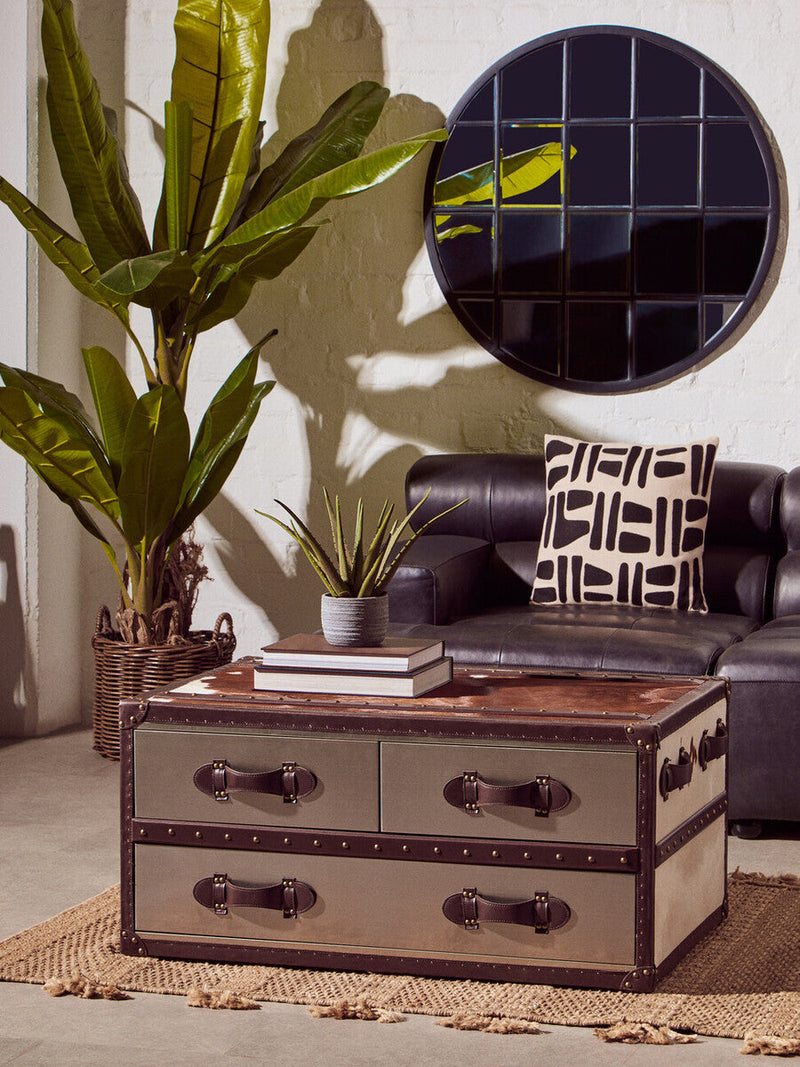 Antique Black Left Arm Leather Modular Chaise Sofa | King