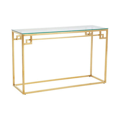 Geometric Gold Brushed Stainless Steel Console Table with Tempered Glass Top | Allure