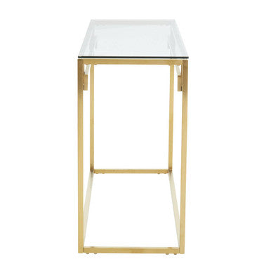 Geometric Gold Brushed Stainless Steel Console Table with Tempered Glass Top | Allure