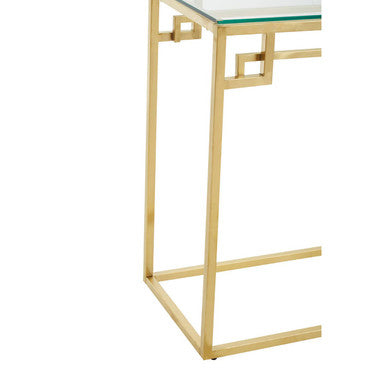 Geometric Gold Brushed Stainless Steel Console Table with Tempered Glass Top | Allure