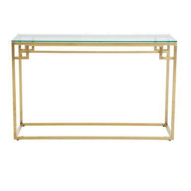 Geometric Gold Brushed Stainless Steel Console Table with Tempered Glass Top | Allure