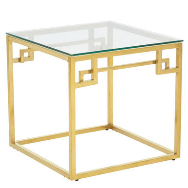 Geometric Brushed Gold Stainless Steel Side Table with Tempered Glass Top | Allure