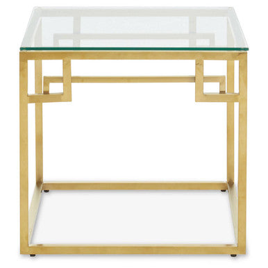 Geometric Brushed Gold Stainless Steel Side Table with Tempered Glass Top | Allure