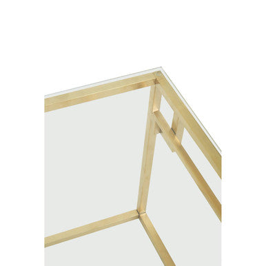 Geometric Brushed Gold Stainless Steel Side Table with Tempered Glass Top | Allure