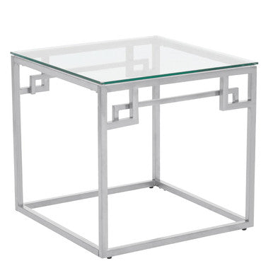 Silver Geometric Square Side Table with Tempered Glass Top | Allure