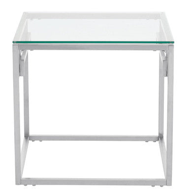 Silver Geometric Square Side Table with Tempered Glass Top | Allure