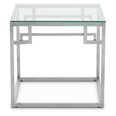 Silver Geometric Square Side Table with Tempered Glass Top | Allure