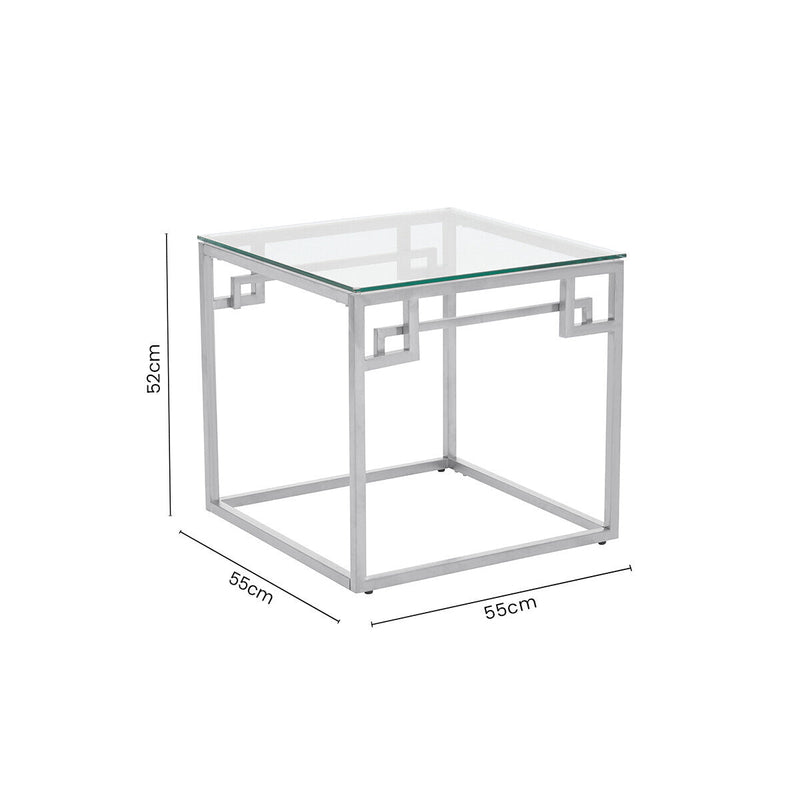 Silver Geometric Square Side Table with Tempered Glass Top | Allure