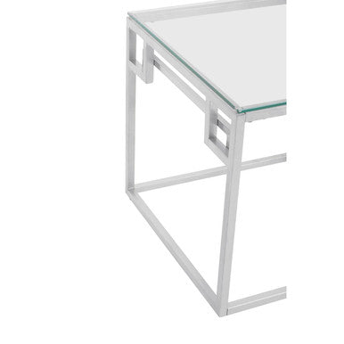 Silver Geometric Square Side Table with Tempered Glass Top | Allure