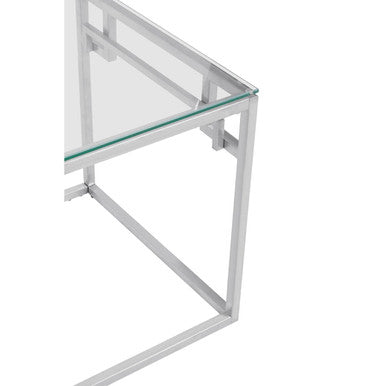 Silver Geometric Square Side Table with Tempered Glass Top | Allure