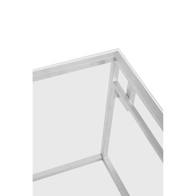 Silver Geometric Square Side Table with Tempered Glass Top | Allure