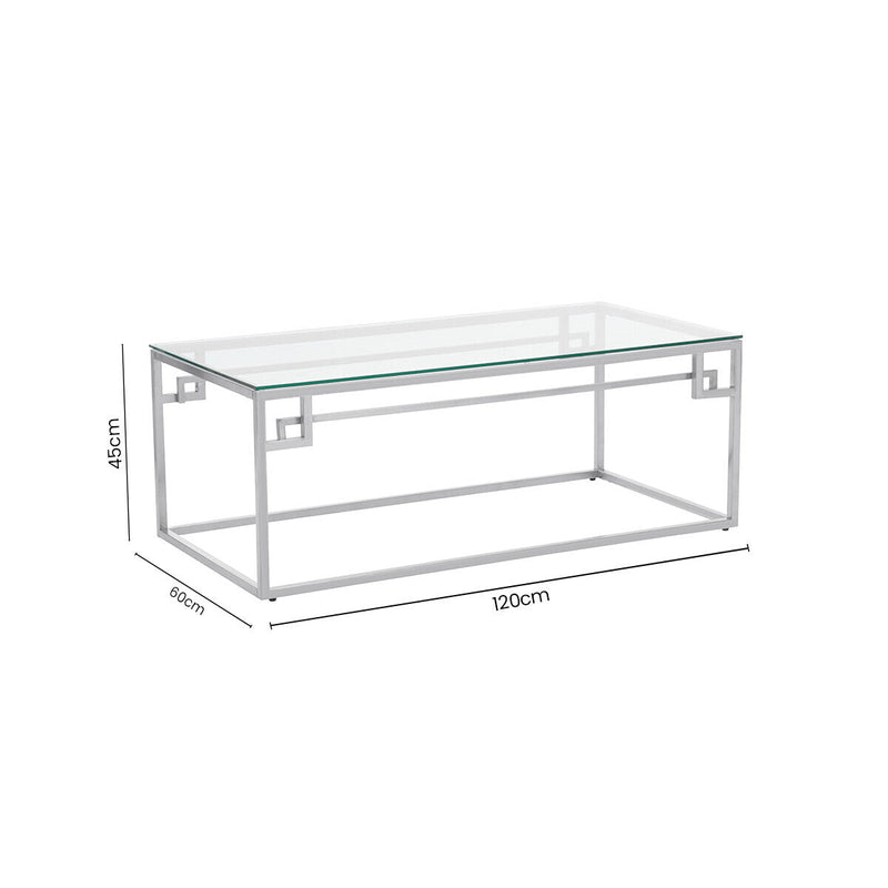Silver Geometric Rectangular Coffee Table with Tempered Glass Top | Allure