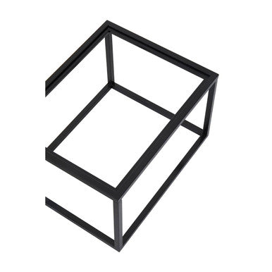 Set of 2 Removable Black and Gold Abstract Tray Tops Nesting Side Tables with Black Metal Frames | Celina