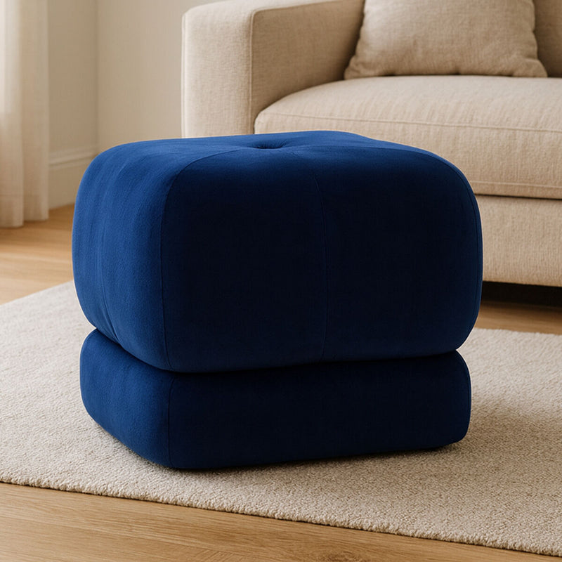 Midnight Blue Velvet Square Stool | Kaia
