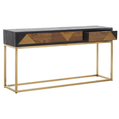 Balck Oak Wood Console Table with Sleek Brushed Gold Frame | Siena