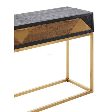 Balck Oak Wood Console Table with Sleek Brushed Gold Frame | Siena