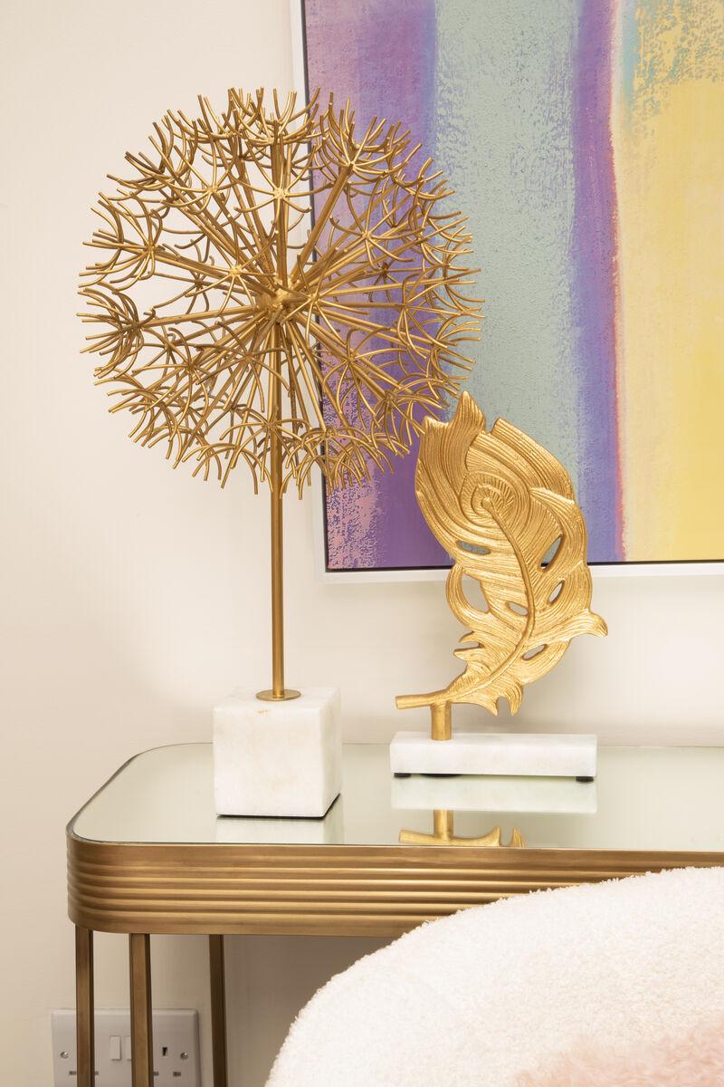 Gold Metal Console Table with Mirrored Top and Decorative Textured Edge | Ella