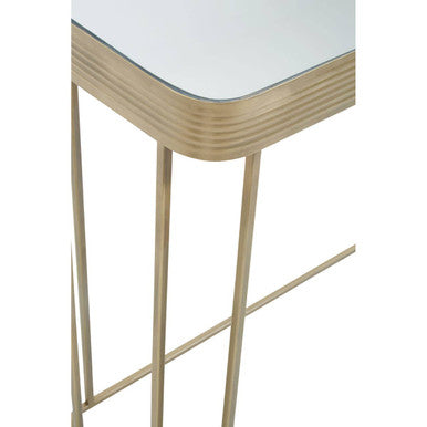 Gold Metal Console Table with Mirrored Top and Decorative Textured Edge | Ella