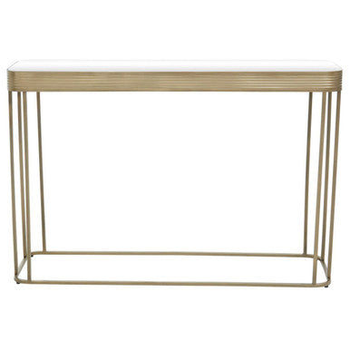 Gold Metal Console Table with Mirrored Top and Decorative Textured Edge | Ella