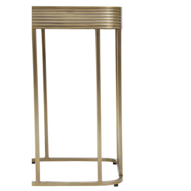 Gold Metal Side Table with Mirrored Top and Decorative Textured Edge | Ella