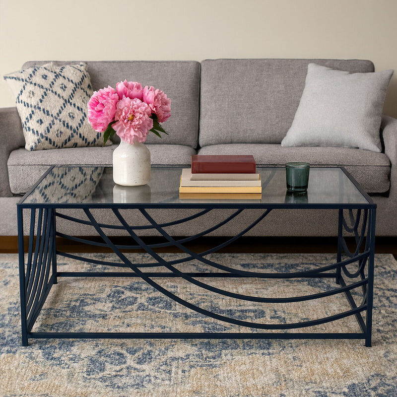 Balack and Silver Mirrored Glass Top Rectangualr Coffee Table | Logan