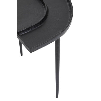 Black Nickel Metal Top Futuristic Abstract Side Table with Black Frame | Simbolo