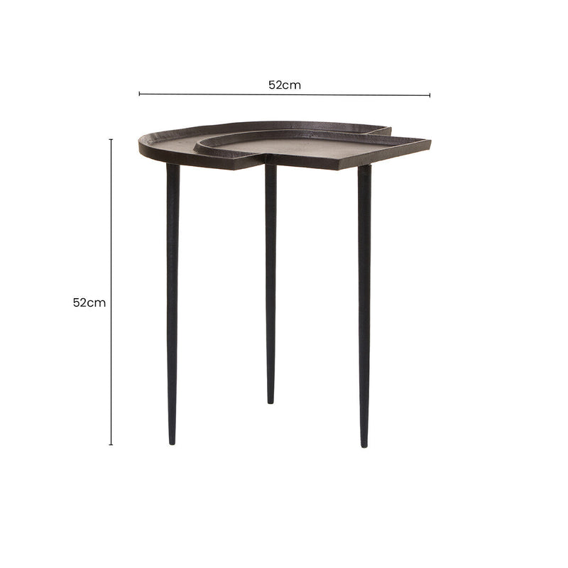Brown Bronze Metal Top Abstract Side Table with Black Legs | Simbolo