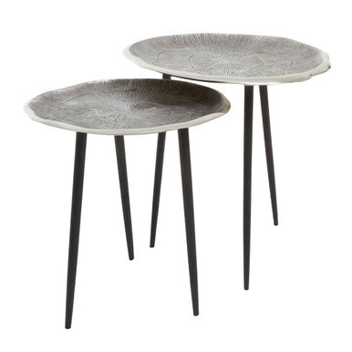 Set of 2 Silver Oak Effect Top Side Tables with Black Legs | Silva