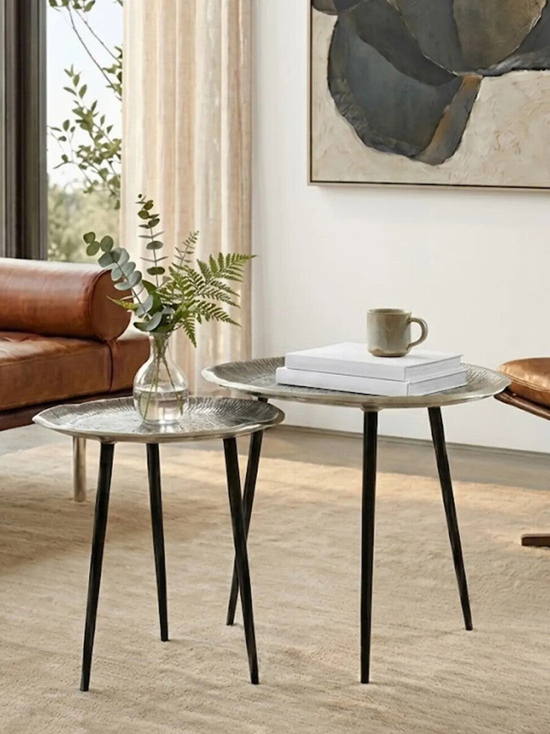 Set of 2 Silver Oak Effect Top Side Tables with Black Legs | Silva