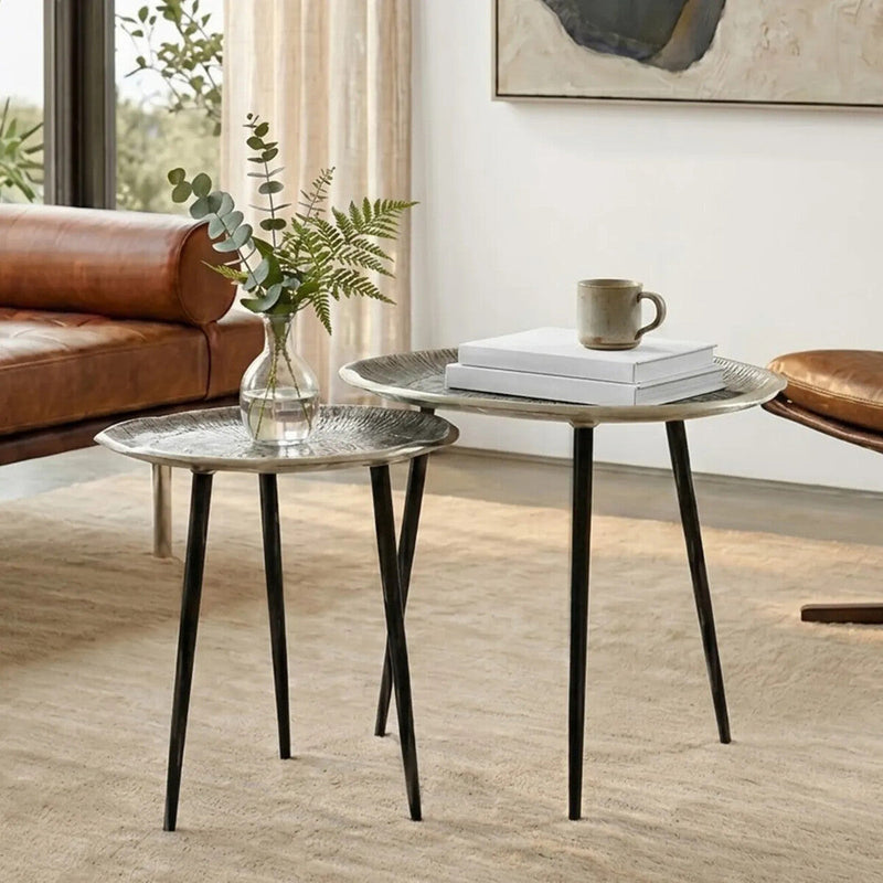 Set of 2 Silver Oak Effect Top Side Tables with Black Legs | Silva