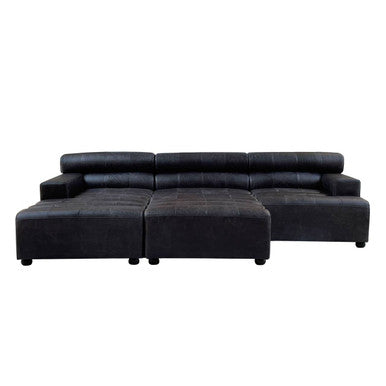 Right Arm Antique Black Leather Modular Sofas | King