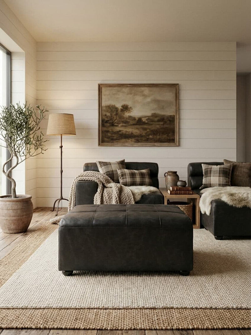 Antique Black Leather Modular Ottoman | King