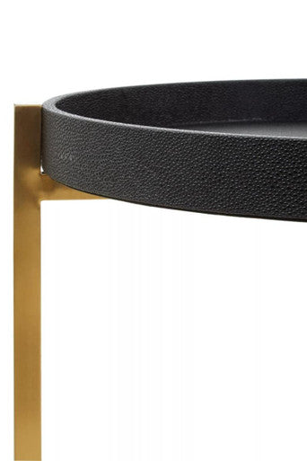 Set of 2 Black Shagreen Effect Tray Tables with Gold Finish Legs and Raised Edges | Cardoba