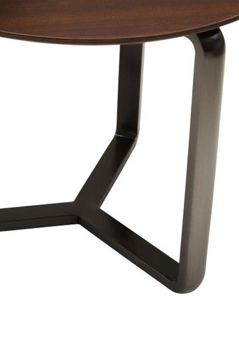 Brown Marble Effect Ceramic Top Round 2-Tier Coffee Table with Eucalyptus Veneer Lower Shelf and Black Metal Legs | Imperia