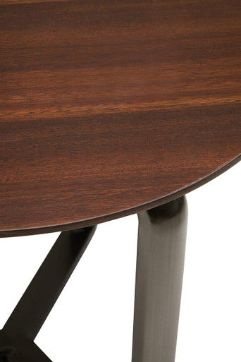 Brown Marble Effect Ceramic Top Round 2-Tier Coffee Table with Eucalyptus Veneer Lower Shelf and Black Metal Legs | Imperia