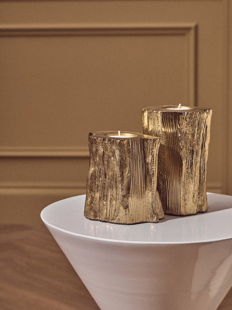 White Conical Metal Side Table in Stainless Steel with Gold Centre Ring Detail | Jaipur