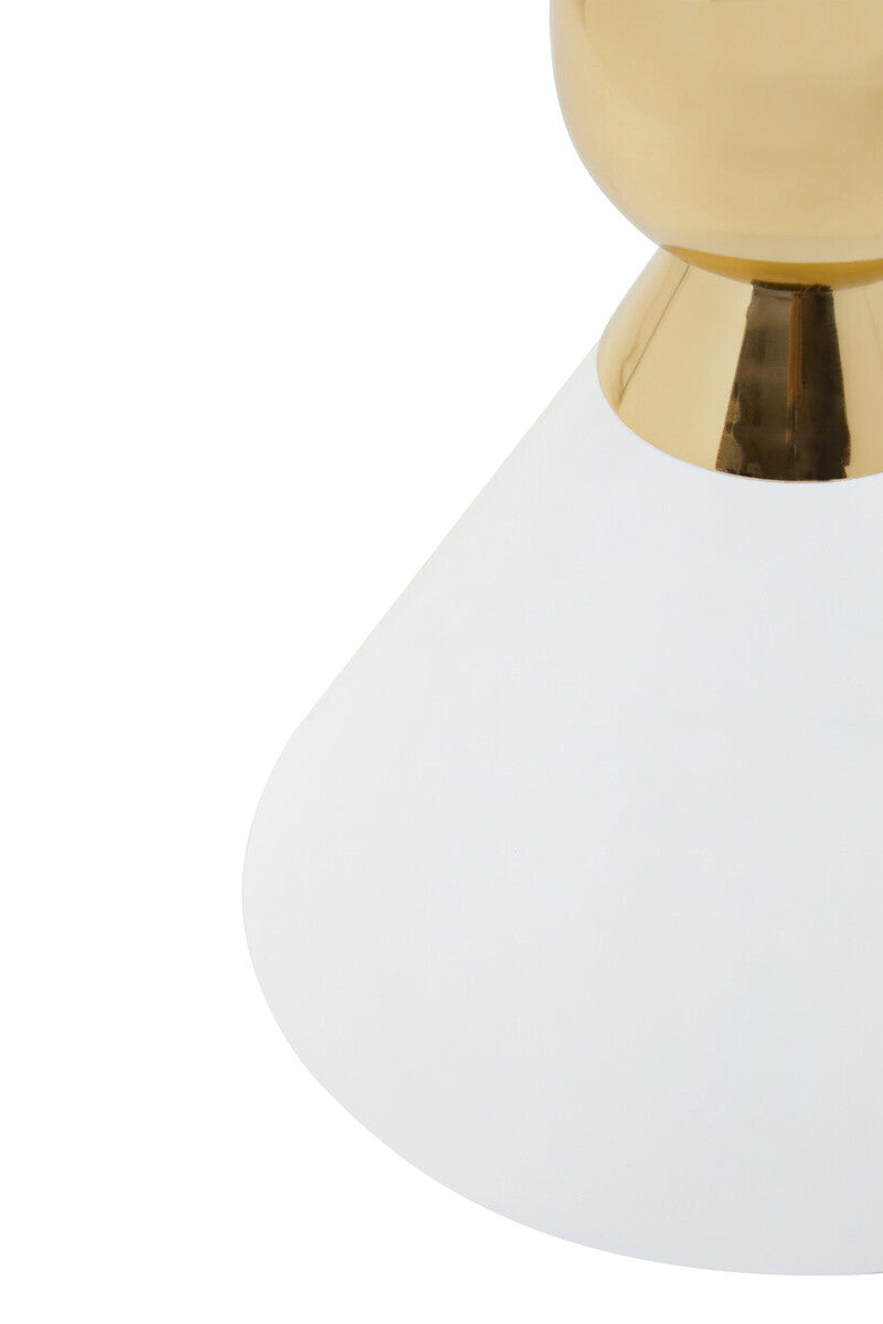 White Conical Metal Side Table in Stainless Steel with Gold Centre Ring Detail | Jaipur