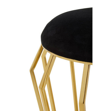 Black Velvet and Gold Finish Stool | Jaipur