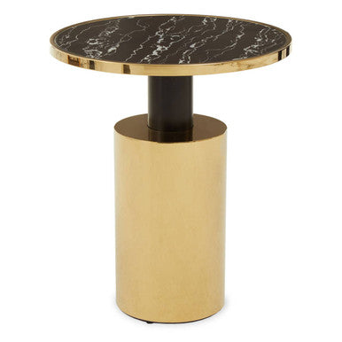 Black Marble Effect Glass Top Side Table with Gold Finished Base | Oria