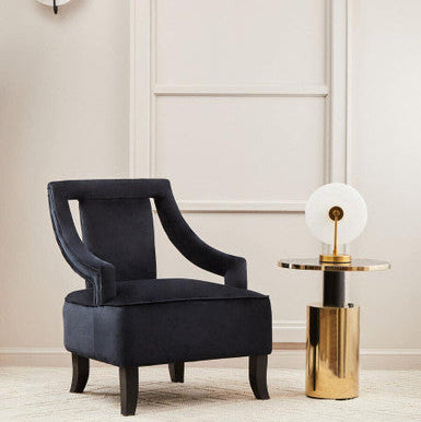 Black Marble Effect Glass Top Side Table with Gold Finished Base | Oria