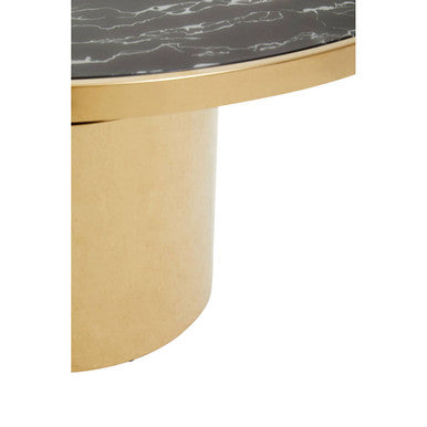 Black Marble Effect Glass Top Coffee Table with Gold Finish Base | Oria
