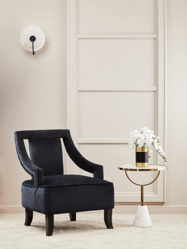 White Glass Top Side Table with Gold Metal Column and White Marble Base | Oria