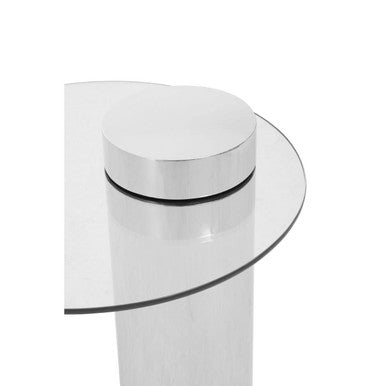 Clear Round Glass Top Side Table with Silver Metal Pedestal Base | Oria