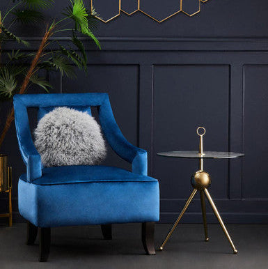 Clear Glass Top Side Table with Gold Tripod Metal Frame and Globe Detail | Oria