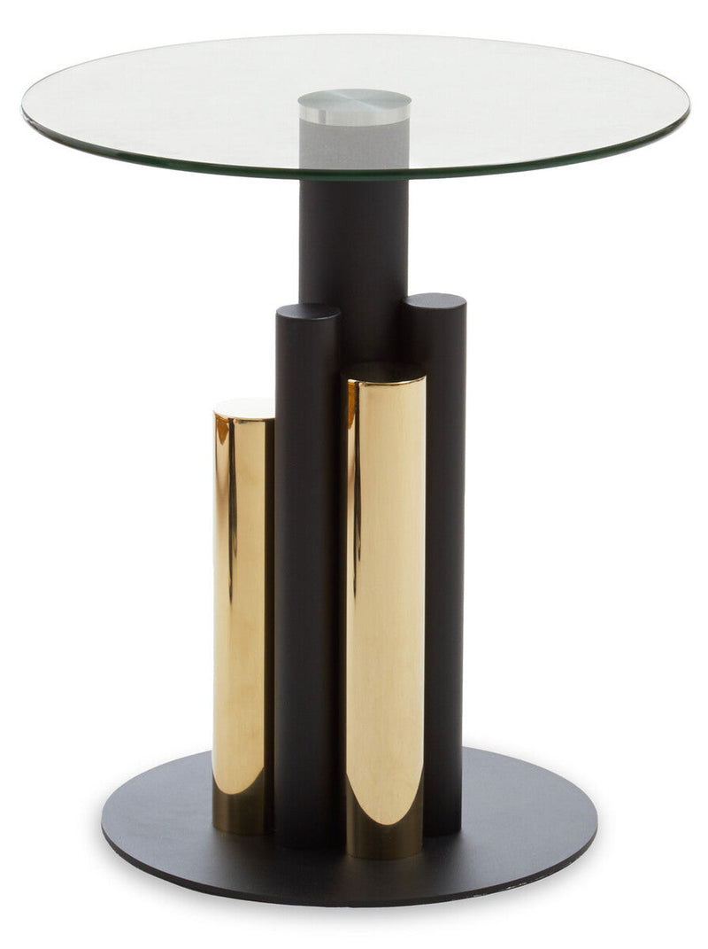 Clear Glass Top Side Table with Black and Gold Column Base | Oria
